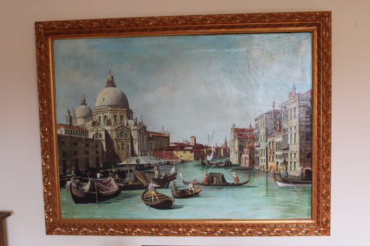 Dipinto antico di scuola veneta dei primi dell'Ottocento di un seguace di Canaletto- Veduta del Canal Grande