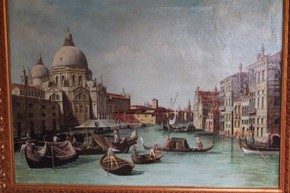 Dipinto antico di scuola veneta dei primi dell'Ottocento di un seguace di Canaletto- Veduta del Canal Grande