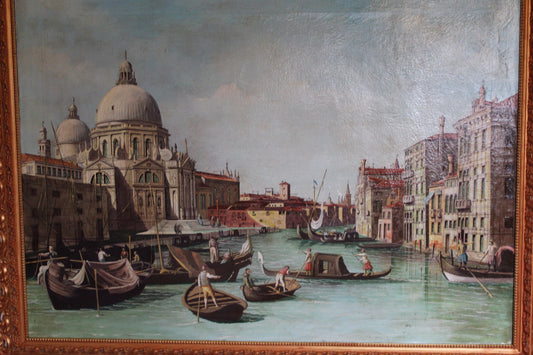 Dipinto antico di scuola veneta dei primi dell'Ottocento di un seguace di Canaletto- Veduta del Canal Grande