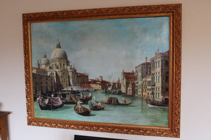 Dipinto antico di scuola veneta dei primi dell'Ottocento di un seguace di Canaletto- Veduta del Canal Grande