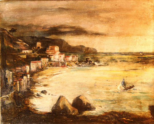 Scuola napoletana di metà Ottocento - Tempesta sul golfo di Amalfi