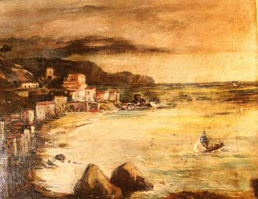 Scuola napoletana di metà Ottocento - Tempesta sul golfo di Amalfi