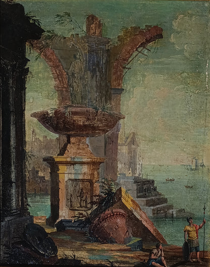 Peinture ancienne, disciple de Giovanni Paolo Pannini (1691-1765) - Capriccio avec ruines