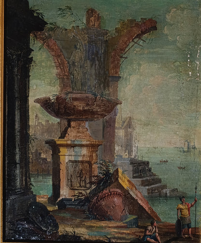 Peinture ancienne, disciple de Giovanni Paolo Pannini (1691-1765) - Capriccio avec ruines