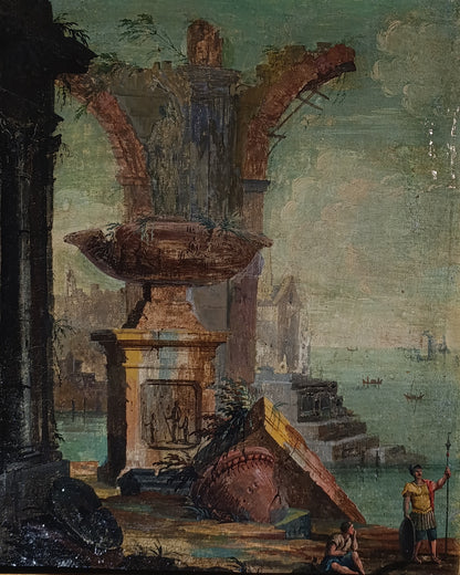 Peinture ancienne, disciple de Giovanni Paolo Pannini (1691-1765) - Capriccio avec ruines