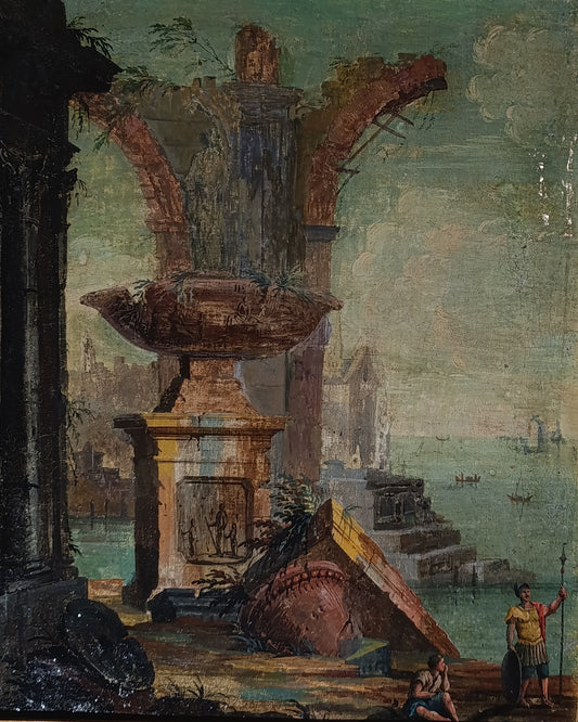 Peinture ancienne, disciple de Giovanni Paolo Pannini (1691-1765) - Capriccio avec ruines