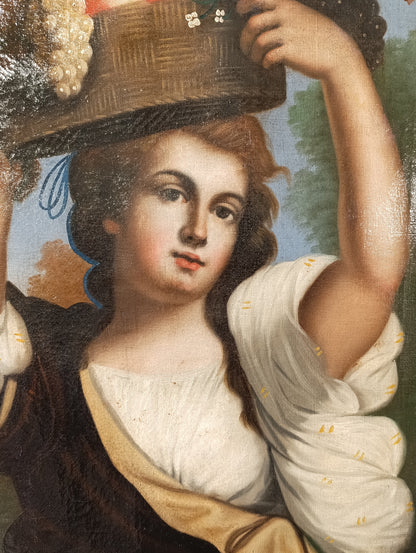 Tableau de maître ancien, école anglaise (XVIIIe-XIXe siècle) - Jeune fille au panier de fruits
