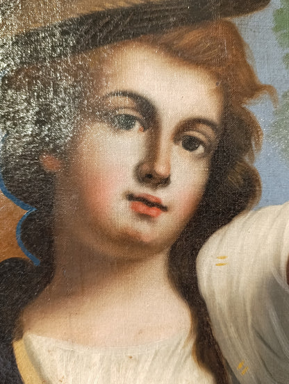 Tableau de maître ancien, école anglaise (XVIIIe-XIXe siècle) - Jeune fille au panier de fruits
