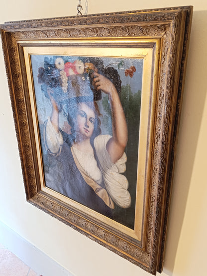 Tableau de maître ancien, école anglaise (XVIIIe-XIXe siècle) - Jeune fille au panier de fruits