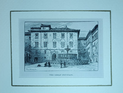 Gravure sur bois de la fin du XIXe siècle représentant la fontaine principale de Pérouse