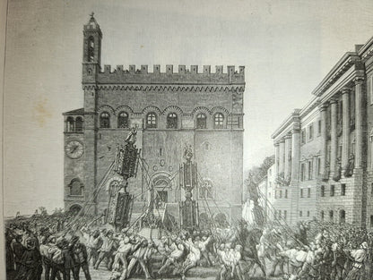 Gravure sur bois de la fin du XIXe siècle représentant la "Course Gubbio Ceri"