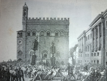 Gravure sur bois de la fin du XIXe siècle représentant la "Course Gubbio Ceri"