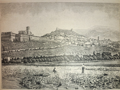 Gravure sur bois ancienne de la fin du XIXe siècle représentant une vue d'Assise