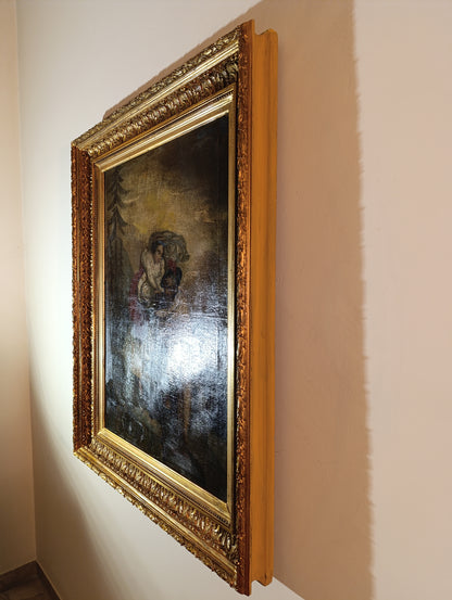 Dipinto antico, Scuola italiana(XVIII)- Scena galante