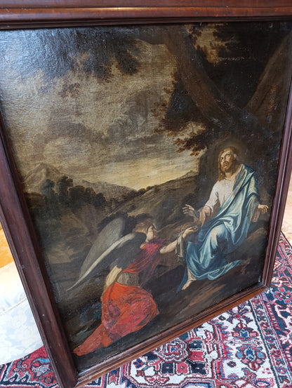 Dipinto antico (XVII secolo) dell'ambito di Philippe De Champaigne- Cristo e l'Angelo