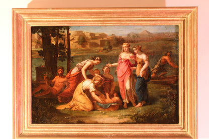 Antico Dipinto-Nicolas Poussin (1594-1665), Circolo di - Mosè salvato dalle acque