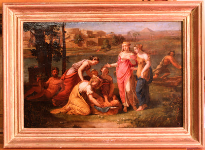 Antico Dipinto-Nicolas Poussin (1594-1665), Circolo di - Mosè salvato dalle acque