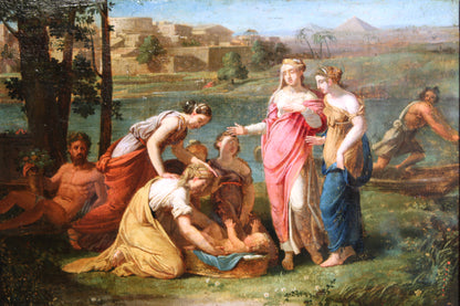 Antico Dipinto-Nicolas Poussin (1594-1665), Circolo di - Mosè salvato dalle acque