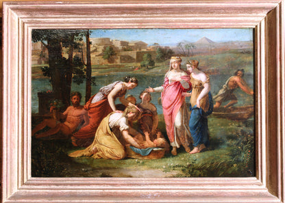 Antico Dipinto-Nicolas Poussin (1594-1665), Circolo di - Mosè salvato dalle acque