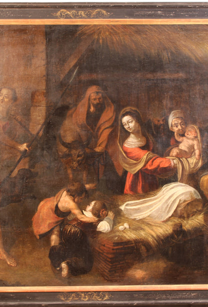 Antico dipinto-Trophime Bigot(1579-1650), Circolo di - Adorazione dei pastori