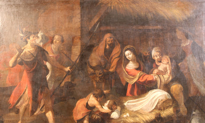 Antico dipinto-Trophime Bigot(1579-1650), Circolo di - Adorazione dei pastori