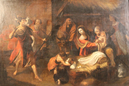 Antico dipinto-Trophime Bigot(1579-1650), Circolo di - Adorazione dei pastori