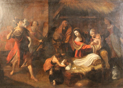 Antico dipinto-Trophime Bigot(1579-1650), Circolo di - Adorazione dei pastori