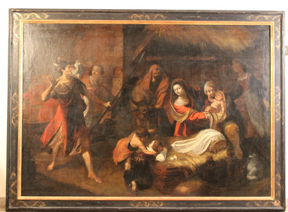 Antico dipinto-Trophime Bigot(1579-1650), Circolo di - Adorazione dei pastori