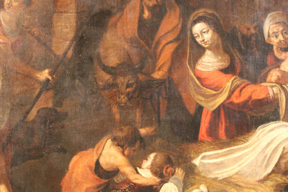 Antico dipinto-Trophime Bigot(1579-1650), Circolo di - Adorazione dei pastori