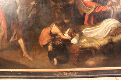 Antico dipinto-Trophime Bigot(1579-1650), Circolo di - Adorazione dei pastori