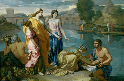 Antico Dipinto-Nicolas Poussin (1594-1665), Circolo di - Mosè salvato dalle acque