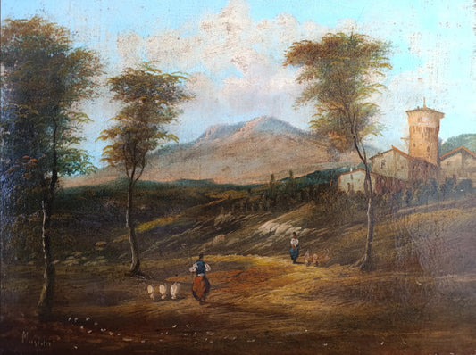 Dipinto antico, Scuola del nord Italia di inizi Ottocento- Paesaggio