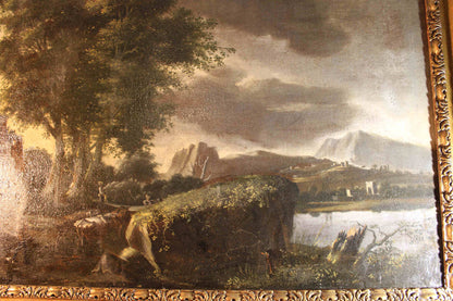Old painting, Flemish School of the 16th-17th century - landscape with figures