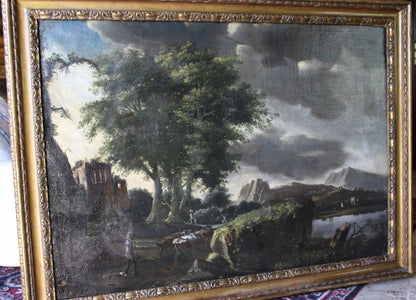 Old painting, Flemish School of the 16th-17th century - landscape with figures