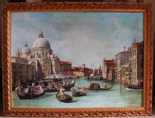 Dipinto antico di scuola veneta dei primi dell'Ottocento di un seguace di Canaletto- Veduta del Canal Grande