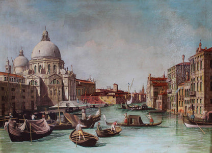 Dipinto antico di scuola veneta dei primi dell'Ottocento di un seguace di Canaletto- Veduta del Canal Grande